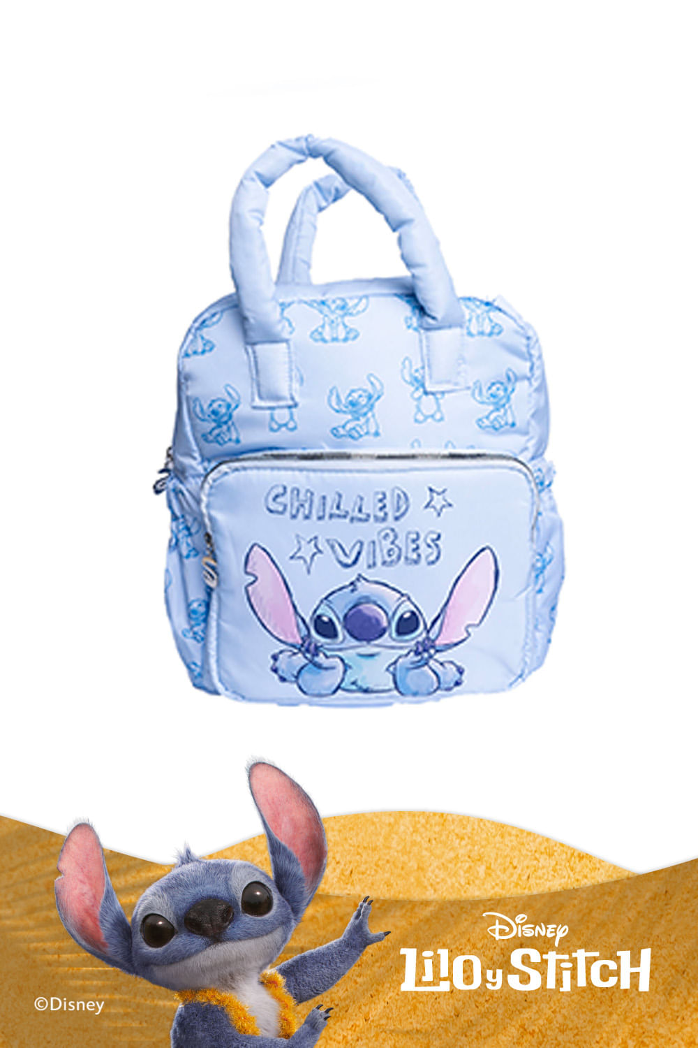 Morral con diseño de stitch "chilled vibes"